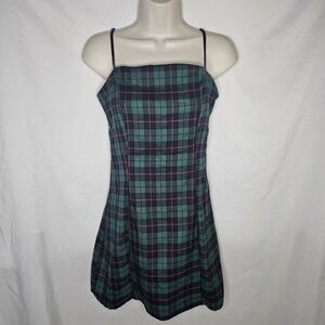 Womens Luna Chix Green Plaid Spaghetti Strap Dress Size S School Girl Preppy